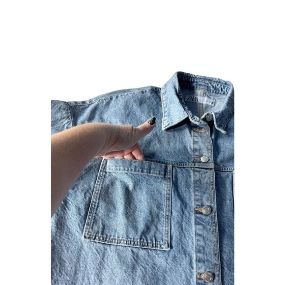 Zara Women's Sz M Patch Pocket Denim Jacket Light Wash Oversize - Picture 9 of 11